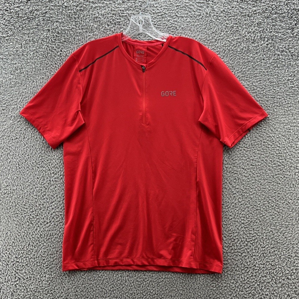 Gore Bike Wear Shirt Mens Small Red Short Sleeve 1/4 Zip Cycling Jersey